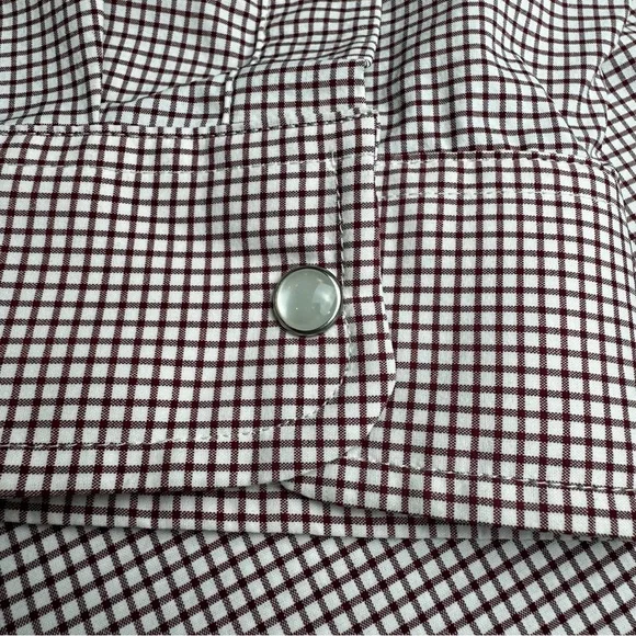 PONCHO Men's Long-Sleeve Pearl Snap Shirt in Maroon Microcheck - Picture 5 of 12